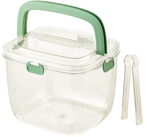 1PC Ice Bucket with Lid & Tong 8.5x7.4x6.6in Portable Ice Cube Bucket with Foldable Handle Transparent Silicone Sealed Container for Parties, Freezer, Camping, Cocktail
