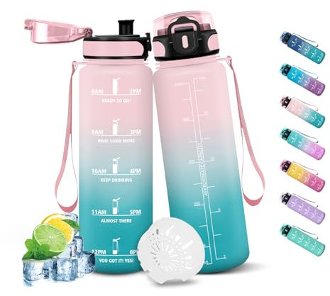 HoneyHolly Borraccia 500ml, Prova di Perdite, Borraccia Bambini, Sportiva, Borraccia Motivazionale, con Indicatore del Tempo, Bottiglia Acqua, Borraccia per Scuola, Campeggio, Yoga, Ufficio