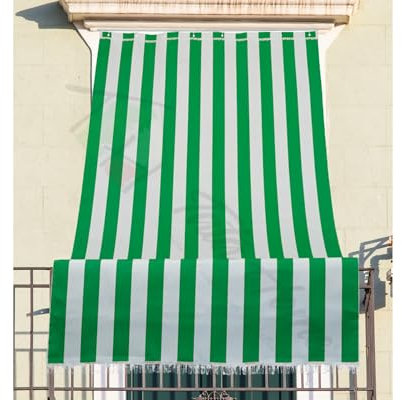 Tata Home Tenda da Sole a Righe per Balcone Veranda e Terrazzo con Anelli e Ganci Tessuto Resistente da Esterno Lavabile Misura 140x300 cm Colore Verde