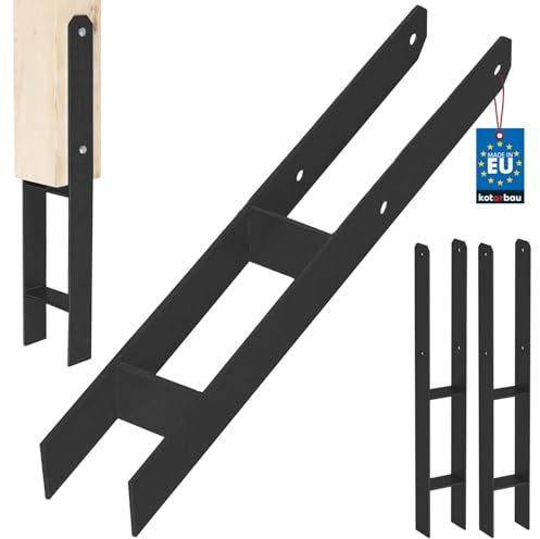 KOTARBAU® H Pfostenträger zum Einbetonieren 70x600 mm, H Anker, 2er Set | Bodenanker, Pfostenanker für Zaunpfosten & Holzbalken, Balkenschuh aus pulverbeschichtetem Stahl, Schwarz