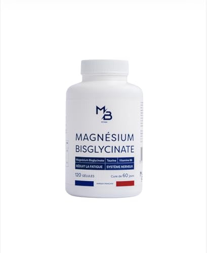 MB FITNESS Magnésium Bisglycinate – Formule synergique avec taurine et vitamine B6 - Fatigue, Stress & Sommeil, 120 Gélules, Cure de 60 Jours, Complément Alimentaire