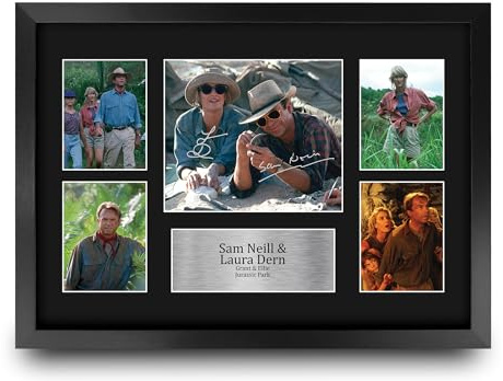 HWC Trading Sam Neill & Laura Dern Jurassic Park Geschenke Geducktes Signiertes Autogramm Fotodisplay für Fans von Film Memorabilien - A3 Gerahmt