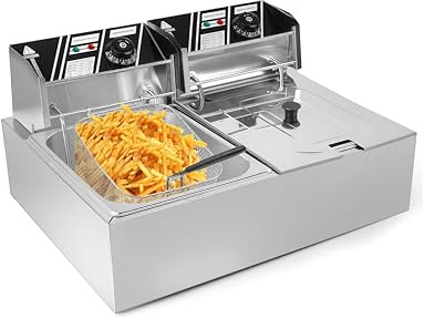CooFel 12L Electric Deep Fryer with Dual Baskets & Lids, 5000W Commercial Countertop Stainless Steel Double Tank Fryer with Temperature Control, for Restaurant & Home Use