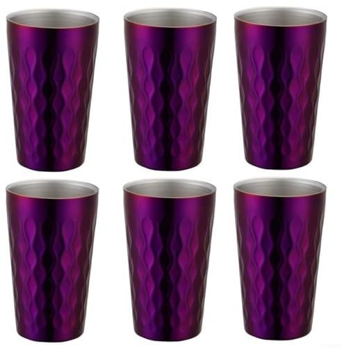 Set di sei bicchieri d'acqua impilabili in acciaio inox dal design efficiente, per godersi ogni sorso (viola)