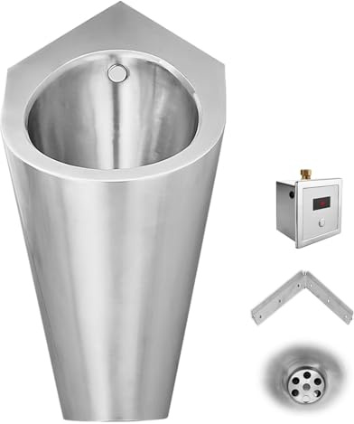 JINGSHIQIAOPL Orinatoio in Acciaio Inossidabile 304 Maschile Triangolare Angolare, Parete Sanitari Bagno Sospesi, Separatore di Urina con Scarico Automatico per KTV, Carcere, Bar, Bagno, Hotel