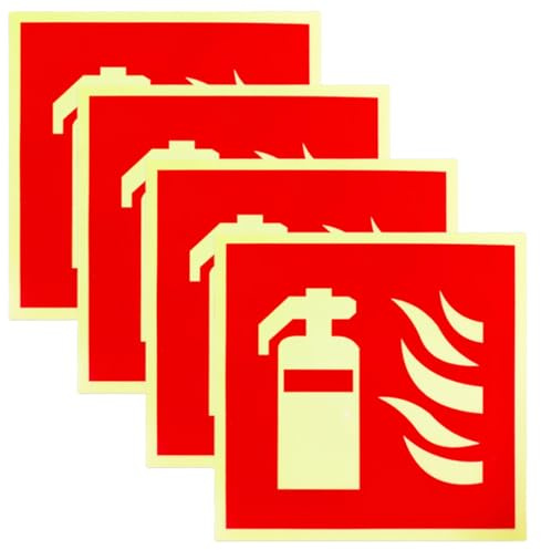 JYNXOR 4 Stück Selbstklebend Feuerlöscher Schild, PVC Nachleuchtend Feuerlöscher Aufkleber, Hinweisschilder Feuerlöscher 15 x 15cm,Selbstklebend, Piktogramm Feuerlöscher für Haus, Büro, Krankenhaus