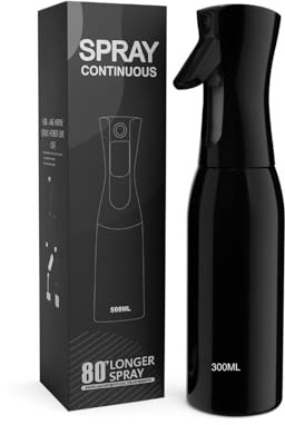 Hair Spray Bottle- NMB Continuous Water Mister Spray Bottle Empty, Fine Mist Curly Hair Spray Bottle for Taming Hair,Plants,Pets, Cleaning- Transparent White & Black- 300ml & 500ml (Black, 300ml)