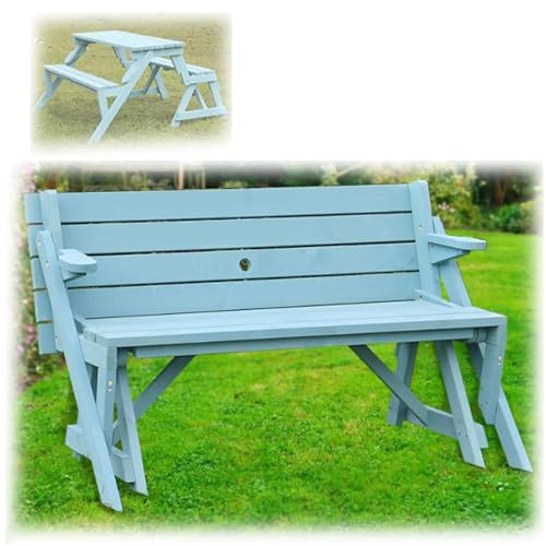 LUNAIZHUO Wetterfeste Gartenbänke, Faltbarer Multifunktionstisch und Stühle Mit Schirmloch für Veranda, Rasen, Hof, Lounge, Poolrand(Blue)