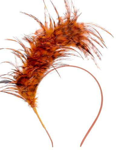 ETOFETE Fasching Haarschmuck Feder Haarreif 1920er Kopfschmuck Stirnband, Orange Fascinator mit Blumen Damen Kopfbedeckung für Cocktail Karneval Hochzeit Accessoires
