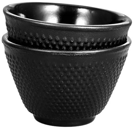 DEARMAMY 2 Stück Gusseisen Teebecher 120ml im Retro Stil für Zuhause | Schwarz, Eisen, Robuste Ausführung mit Isolierung, für Büro und Wohnraum Geeignet