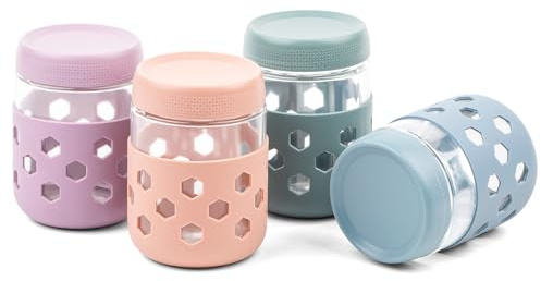 MICEBAY 4-Pack Glass Overnight Oats Jar with Silicone Sleeves, 500ml Overnight Oats Containers with Lids, Salad Breakfast Pots Mason Jars for Chia Pudding Granola Yoghurt Porridge Cereals