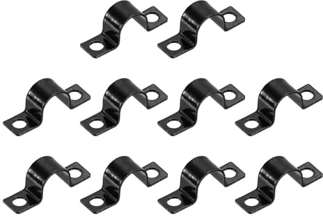 sourcing map 1/2 Inch U-Shaped Pipe Clamp, 50Pcs U Tube Strap Tension Clips Carbon Steel Double Hole Strap Clamp for Pipe Tube Cable Fixing (13mm, Black)