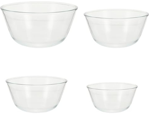 Artibetter Juego de 4 Boles de Cristal Transparente para Ensalada y Postres Capacidad 500Ml 800Ml 1050Ml y 1600Ml Vidrio Grueso Resistente Frutero y Ensaladera para Uso Doméstico
