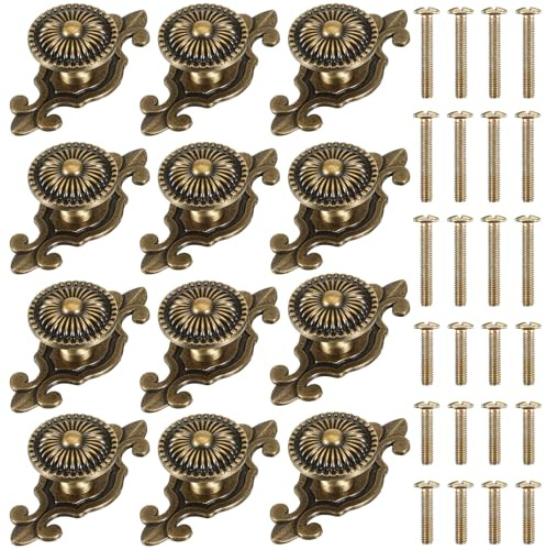 Xosjska 12 Pack Brass Cabinet Knobs Brass Antique Vintage Retro Drawer Cabinet Metal Knobs with Backplates Rustic Zinc Alloy Base Backplate Cupboard Wardrobe Drawer Door Handles for Kitchen Cupboard