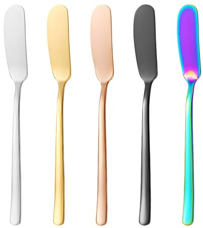 YNR Set da 5 Coltelli per Burro,Coltelli in Acciaio Inox,Bordo Arrotondato di Qualità Ristorante per Spalmar Burro e Formaggio Crema