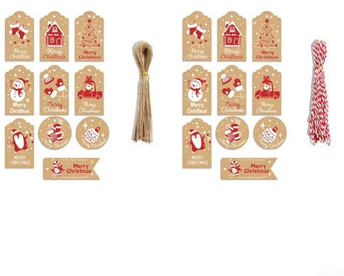 Weihnachtsanhänger mit Bindfaden, 50 Stück, festliche Geschenkanhänger zum Beschriften von Geschenken, braune Papieranhänger mit Jute-Schnur, umweltfreundlich, Weihnachtsgeschenke für selbstgemachte