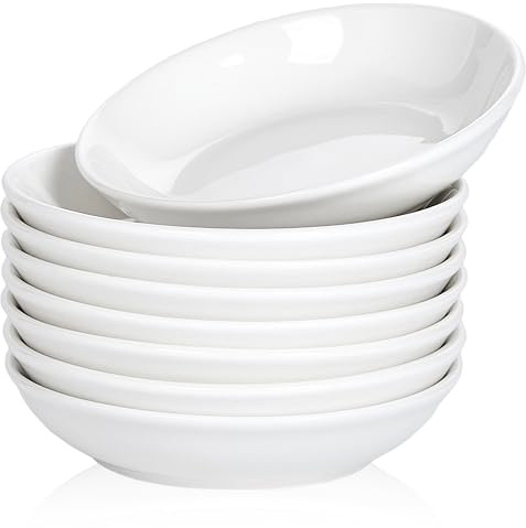 keramwerk Weiß Keramik‑Dipschalen, 10 cm große Beilagen‑ und Sojasaucenschalen für Sushi‑Dips und Snacks, 90 ml kleine Gewürzschalen für die Küchenvorbereitung – 8‑er‑Set