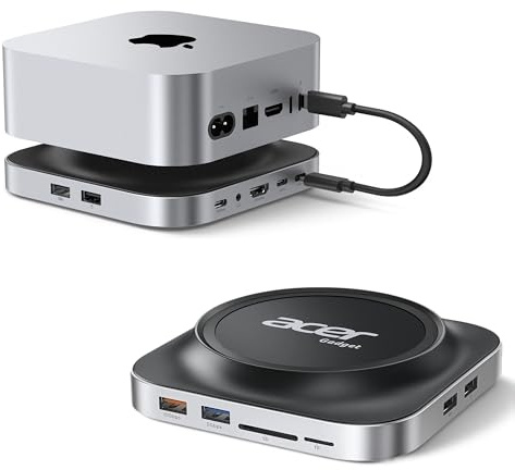 Acer Gadget Mac Mini M4 Dock, 8TB M.2 NVMe/SATA SSD Enclosure & Stand, 4K@144Hz HDMI, 10Gbps USB-C & USB-A Hub, SD/TF Card Reader, 3.5mm Audio, Aluminum