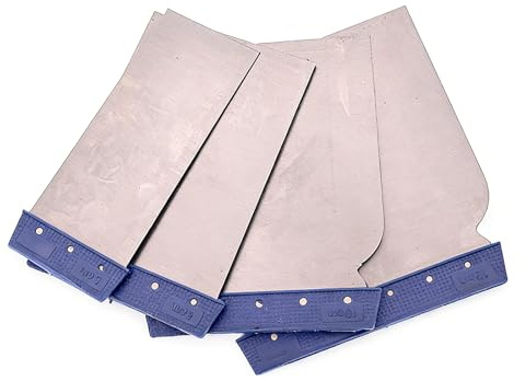 NiceNaiils 4-teiliges Japanspachtel Set aus Metall - Flexible Spachtel Werkzeug mit Blauem Gummigriff - Multifunktionaler Spachtel Set für Karosserie, Wand & DIY - Metallspachtel zum Glätten & Schaben