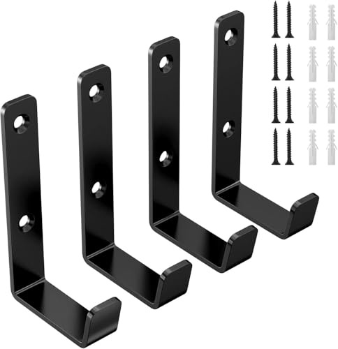 Brysalis 4 Pcs Ganchos para Colgar Resistentes, Gancho pared de Garaje Herramientas, Ganchos de Pared para Atornillar, Ganchos para Pared Forma de J, Soporte de Pared para Artículos Voluminosos