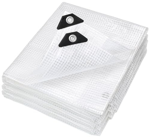 UQXSTAR 2 x 6m Grid Clear Tarpaulin Waterproof Heavy Duty 140GSM Reinforced Transparent Mesh Plastic Sheeting Tarp Tearproof Greenhouse Cover for Garden Furniture Greenhouse Groundsheet Wood Roof