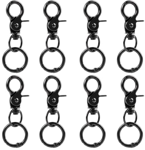 Lot de 8 Crochets Porte-Clés Noirs avec Pivotant 360° - Anneaux à Pince en Alliage de Zinc Solide pour DIY, Sacs, Lanières et Accessoires - Finition Noire Élégante