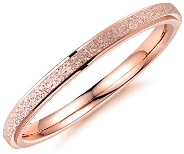 OAKKY 2MM Frotter Mariage Bande Bague Femme Acier Inoxydable Rose Oro Taille 49