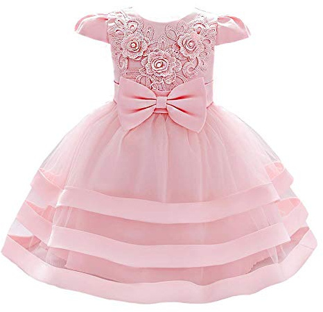 Lito Angels Vestidos Dama de Honor Bebé Niña, Elegante Vestido de Princesa para Novia Boda Fiesta Ceremonia, Talla 12-18 Meses, Manga Corta, Rosa 424