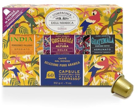 Caffè Corsini - 60 Capsules de Café Compatibles Nespresso, Mono-Origine Assorties, 100% Arabica, 6 Boîtes de 10 Capsules, 312 g