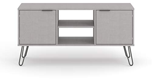 Home Source TV Cabinet Stand, Industrial Living Room Media Storage Unit, Grey, 2 Door