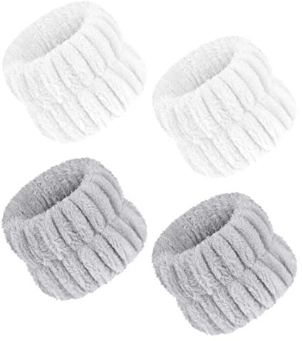 AOOWU Muñequeras Toalla, 2 Par Muñequeras de Microfibra para Lavarse Cara de Evitan Que Líquido se Derrame por Tus Brazos, Bandas de Muñeca Absorbentes de Agua Suave, Muñequera Deportiva Yoga Tenis