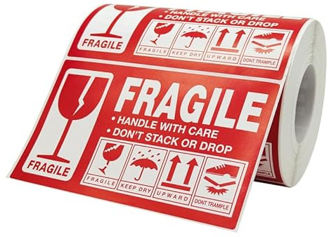 STOBOK 1 Rollo De Pegatinas De Advertencia De Fragilidad Manija De La Etiqueta Pegatinas De Aviso De Envío De De Logotipo Etiquetas Rojas a De