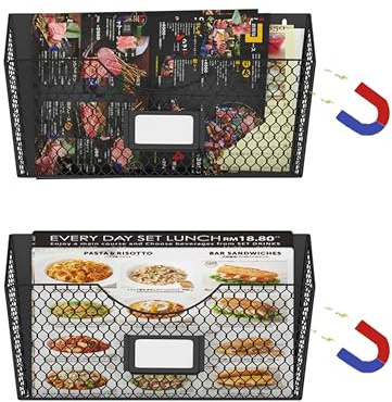 JINGWAYS Magnetic File Organizer,Menu Letter Literature Holder,Refrigerator, Whiteboard, Paper Organizer, Mail Folder Magazine Rack,Wall Mount Hanging Organizer (BLACK)