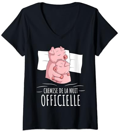 Chemise De La Nuit Officielle Pyjama Cochon T-Shirt avec Col en V