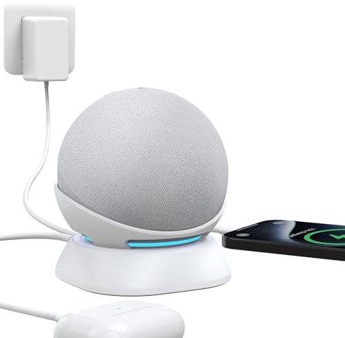 PlusAcc Supporto per Smartphone e Dot Ultimo modello - Base di Ricarica Con Porte USB-C e USB-A Compatibile con Dot 4ª/5ª Generazione, iPhone, Samsung (Bianco)