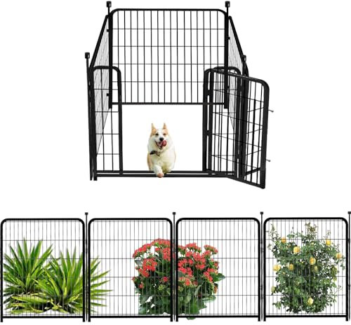 Getlay Dog Playpen 36inch 4 Panels, Puppy Playpen Indoors, Dog Fences Outdoor for Yard, Wide Door Low Threshold Garden Fencing for Medium/Large Pets. Black Pens Total 8.9 Ft(L)