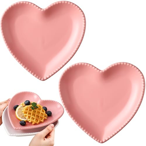 MLKLDOU Piatti piani a forma di cuore, 2 pezzi, piatti da dessert in ceramica, piatti da insalata, piatti da insalata, piatti per antipasti, per casa, cucina, matrimoni, feste di compleanno,