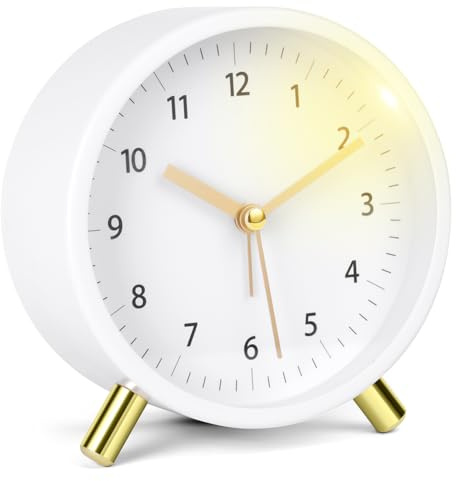 HOTUT Trä analog väckarklocka, tyst icke tickande våckare, retro moderiktig rund väckarklocka, batteridriven våckare, sängbord, sovrum, vardagsrumsdekoration, djupt sovande