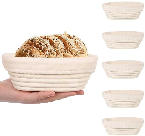Spalivivre Lot de 6 Paniers de Fermentation Ovales, Corbeille à Pain avec Insert en Lin Lavable, Paniers de Fermentation Banneton pour Débutants et Boulangers Expérimentés
