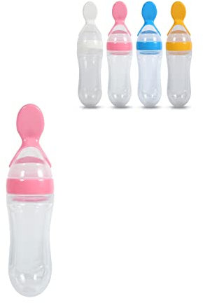 Cuchara Dispensadora Bebe, Haofy 90ml Biberon con Cuchara Dispensadora, Biberón de Alimentación de Silicona Infantil con Cuchara, A Prueba de Fugas para Bebés y Niños Pequeños Alimentador