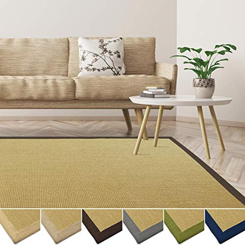 casa pura Sisal Teppich aus Naturfasern | mit Bordüre aus Baumwolle | pflegeleicht | viele Größen und Farben (Natur/Bordüre Cappuccino, 40x60 cm)