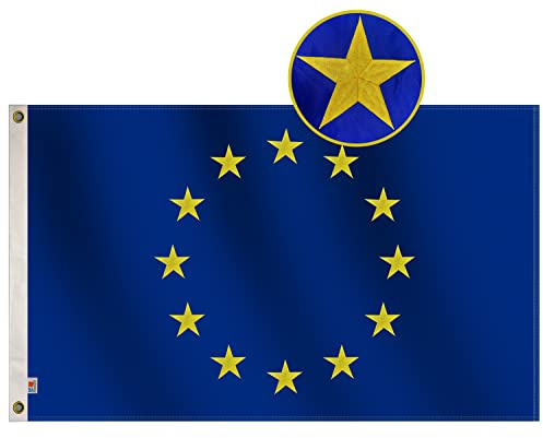 rhungift Bandiera dell'Unione Europea in nylon Oxford 210D con stelle blu quadruple punture e occhielli in ottone per una facile visualizzazione, 90 x 150 cm
