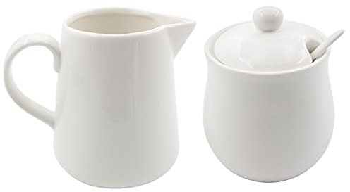 BPFY 11oz Ceramic Cream and Sugar Set, Coffee Serving Sets, Sugar Bowl with Lid and Spoon, Cream Pitcher, Cream Jug Sugar Jar