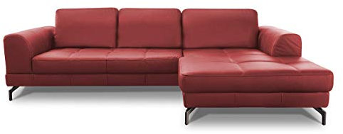 CAVADORE Ledergarnitur Benda/ Großes Ecksofa mit XL-Longchair rechts & Federkern / Inkl. Sitztiefenverstellung / 284 x 87 x 175 / Echtleder: Rot