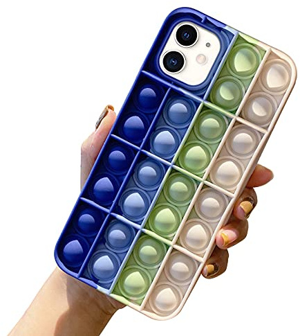 Uposao Compatible with iPhone 11 Fidget Phone Case Push Pop Bubble Fidget Relieve Stress Toy Soft Silicone Shockproof Silicone Case Decompression Anti-Anxiety Cover,Dark Blue