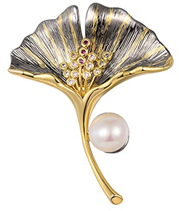 HCMA Gold Ginkgo Blatt Süßwasserperle Broschen Zirkon Mantel Pins Für Weibliche Charm Party Modeschmuck Geschenk