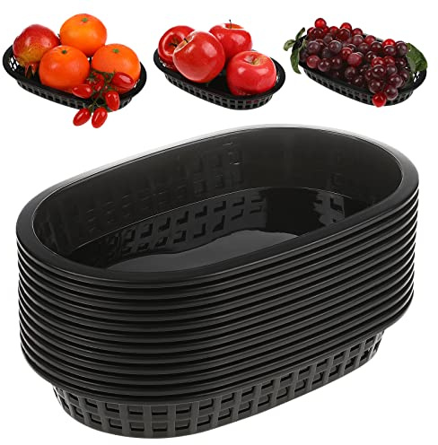 Alipis 12 PCS Food Baskets, 9.3 Oval Plastic Tray for Burgers Fries Sandwiches - Reusable Diner Style Food Holders for Movie Night BBQ Party Picnic and Outdoor Gathering