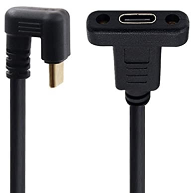 NFHK 180 Degree U Shape Back Angled USB-C USB 3.1 Type C Male to Female Extension Data Cable 30cm