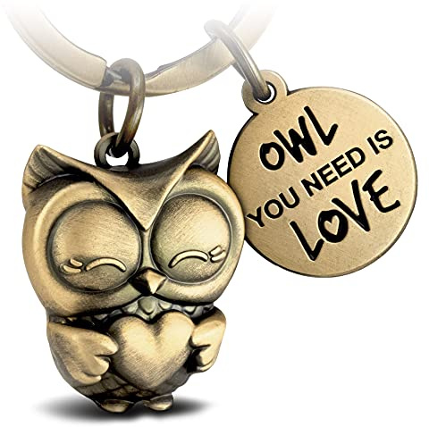 FABACH Eule Schlüsselanhänger Owly mit Herz und Gravur - Süßer Schlüsselanhänger Eule - Freundschaft und Liebe Glücksbringer aus Metall für Frauen - Owl you need is Love