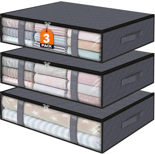 StorageRight Contenedores de almacenamiento de ropa, bolsas de almacenamiento plegables para mantas, contenedores de almacenamiento debajo de la cama para organizar, ropa, dormitorio, edredón,
